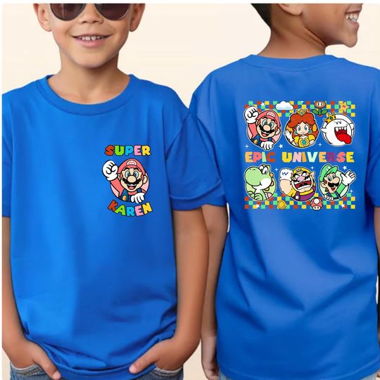 Discover Epic Universe Mario Family Shirt, Personalized Pocket Kids Tee, Gaming Character Youth Top, Custom Birthday Gamer Boy Apparel