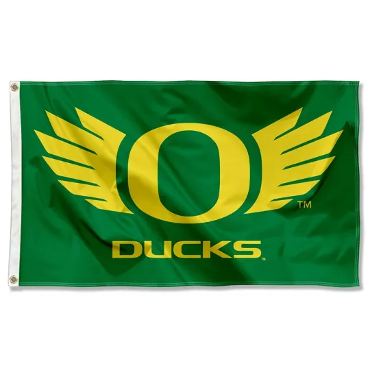 Discover Oreg ducks Wings Green Background Team Logo House Flag
