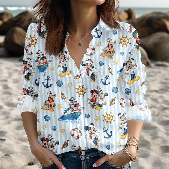 Discover Mickey Minnie Pluto Goofy Donald Daisy Cruise Time Line Destiny Casual Shirt, Disney Cruise Women Blouse, Disney Mickey Vintage Shirt