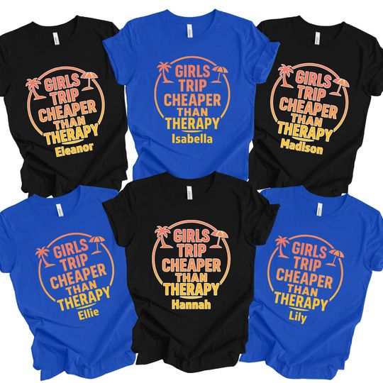 Discover Custom Summer Vacation Tee, Girls Trip Therapy Tee, Girls Vacation Shirt, Weekend Trip Shirt, Custom Girls Trip Shirt, Summer Vacation Shirt