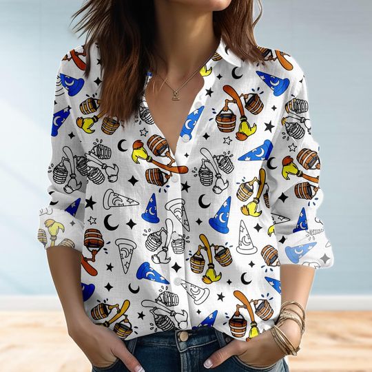 Discover Fantasia Sorcerer Mickey Blouse Shirt, Walt Disney Fantasia Mickey Women Shirt, Fantasia Mickey Fantasmic Casual Shirt, Disneyland Trip