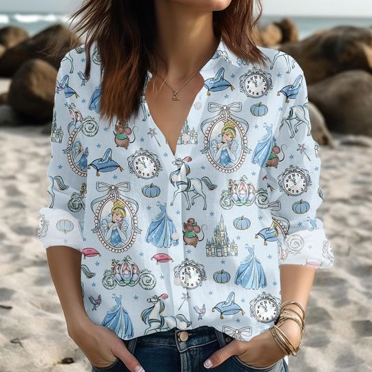 Discover Cinde Blouse, Disney Princess Women Shirt, Disneyland Summer Shirt, Cinde Coquette Mirror Linen-Look Shirt, Disney Girls Trip