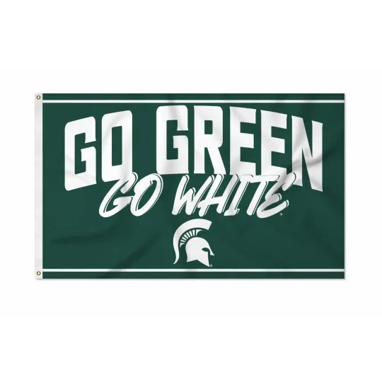 Discover Michigan State Spartans Team Logo Script Green Background Flag 3x5 FT Banner