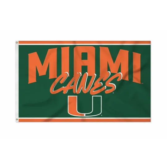 Discover Miami Hurricanes Team Logo Script Green Background Flag 3x5 FT Banner