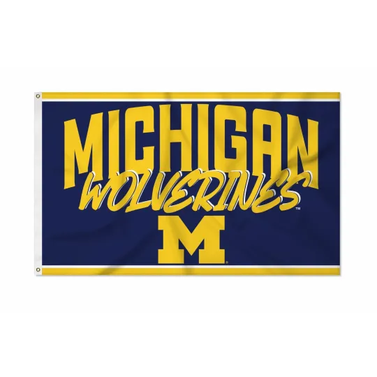 Discover Michigan Wolverines Team Logo Script Blue Background Flag 3x5 FT Banner
