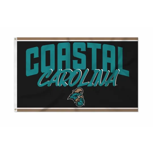 Discover Coastal Carolina Chanticleers Team Logo Script Black Flag 3x5 FT Banner