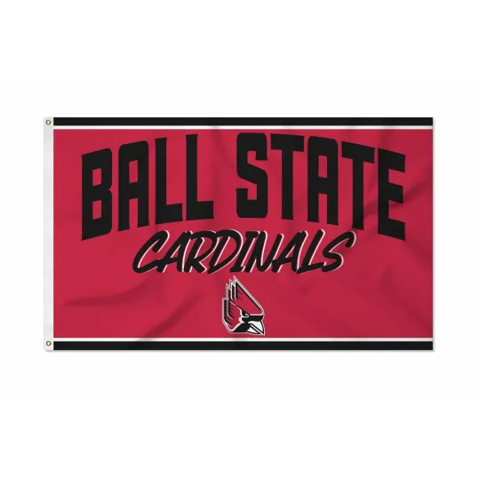 Discover Ball State Cardinals Red Background Team Logo Script Flag 3x5 FT Banner