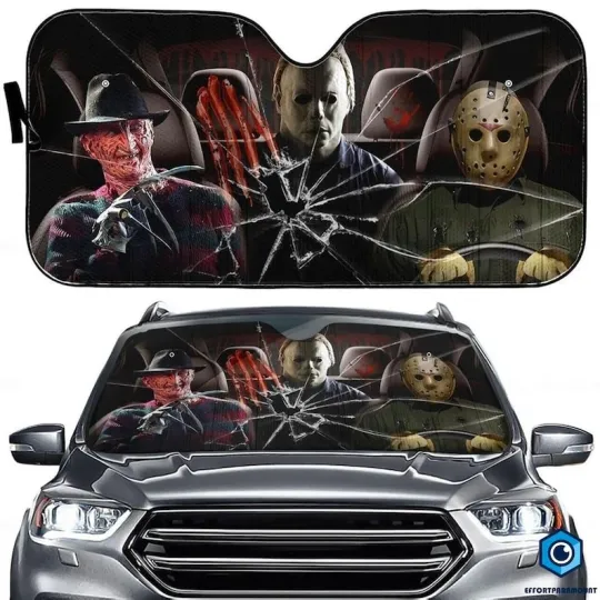 Discover Horror Character Car Sun Shade, Freddy Jason Michael Car Sun Shade, Scary Movie