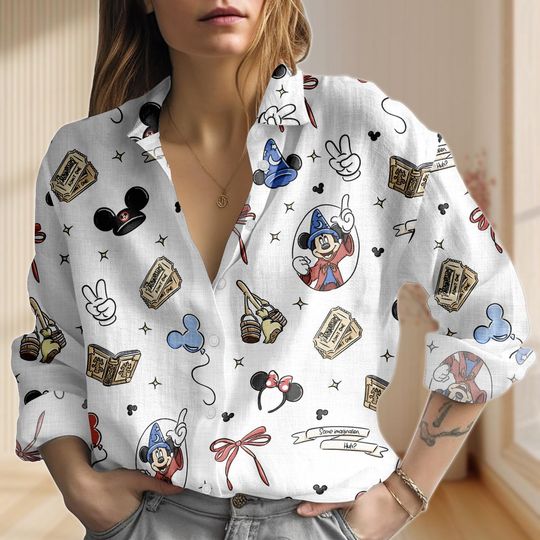 Discover Mickey Mouse Cruise Linen-Look Shirt, Disney Cruise Blouse Shirt, Disney Family Vacation 2026 Women Shirt, Disney Pirate Casual Shirt