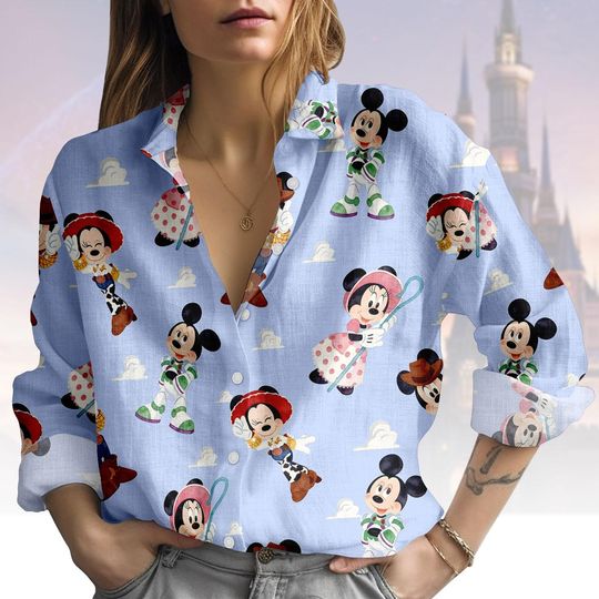 Discover Cartoon Blouse Shirt, Cartoon Button Women Shirt, Mickey Women Top, Women Blouse Top, Gift for Animation Fans