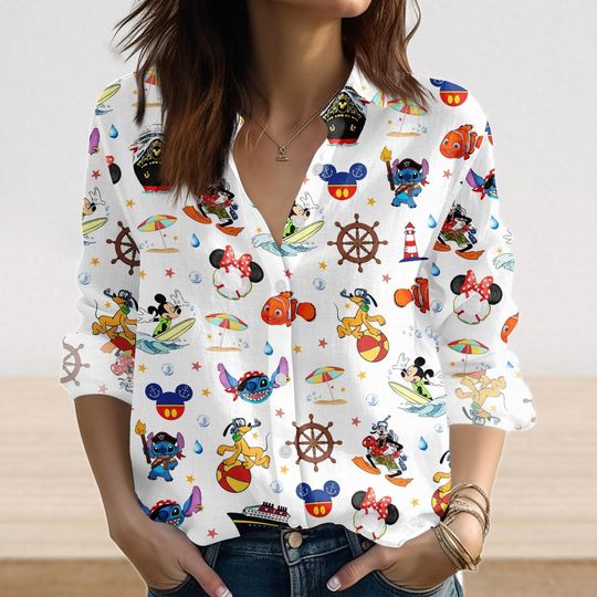 Discover Mickey & Friends Cruise Blouse Shirt, Disney Cruise Squad Linen-Look Shirt, Disney Family Vacation Shirt Women, Magic Wonder Fantasy