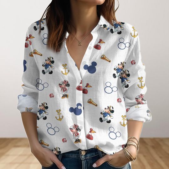 Discover Mickey Minnie Captain Blouse Shirt, Disney Cruise Linen-Look Shirt, Disney Vacation Shirt, Women Shirt, Mickey Mouse Shirt Gift For Her