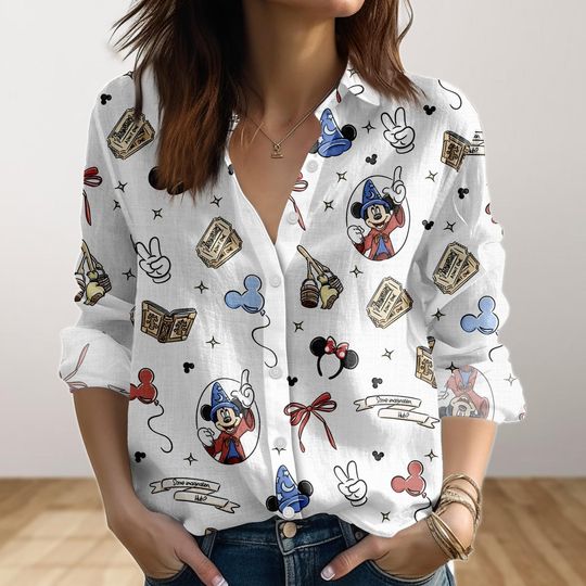 Discover Mickey Mouse Cruise Blouse Shirt, Disney Cruise Linen-Look Shirt, Disney Family Vacation 2026 Women Shirt, Disney Pirate Casual Shirt