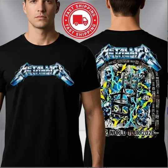 Discover Metallica 2026 M72 European Tour Shirt Ride The Lightning Unisex Two Sided Tee