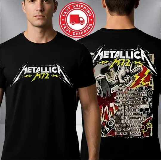Discover Metallica M72 World Tour 2026 European Tour Dates Kill 'Em All T-Shirt 2-Sided