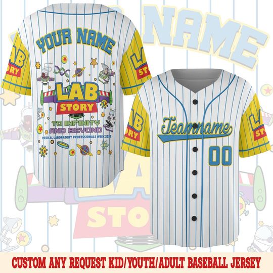 Discover Lab Week 2026 Toy Story Jersey, Funny Lab Tech Baseball Jersey, Medical Laboratory Appreciation, Pixar Inspired Lab Squad Gift SKDNRT10
