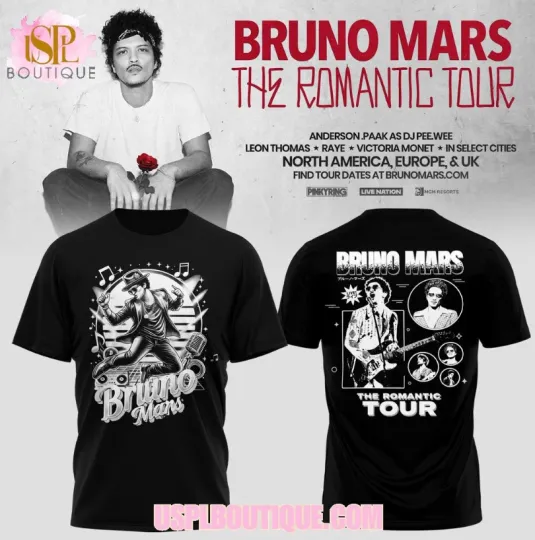 Discover Bruno Mars Tour 2026 Black T-Shirt Size S-5Xl