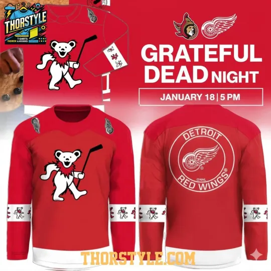 Discover Custom Detroit Red Wings Grateful Dead Night 2026 Hockey Shirt Men's Fan Gear