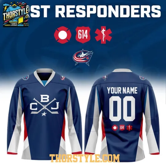 Discover Personalize Columbus Blue Jackets First Responders 2026 Night Hockey Shirt Men's