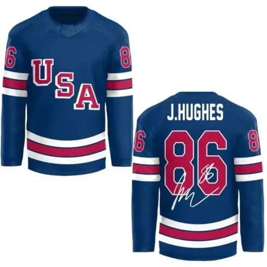 Discover Jack Hughes Blue Men S-5XL Hockey Jersey