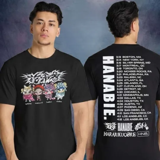 Discover Hanabie Merch North America Tour 2026 Kawaii Animals Harajuku Core T-Shirt 2D