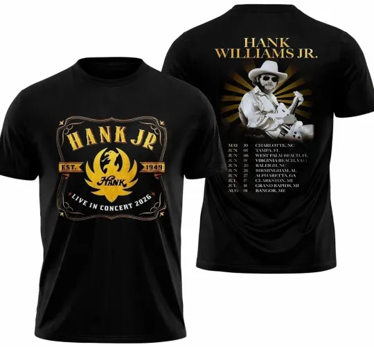 Discover Hank Williams Jr Live In Concert 2026 Tour T-Shirt