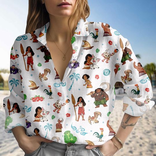 Disney Moana Movie Casual Blouse Shirt, Maui Pua Hei Hei Blouse Shirt, Island Princess Casual Top, Disney Vacation Outfit, Gift For Her