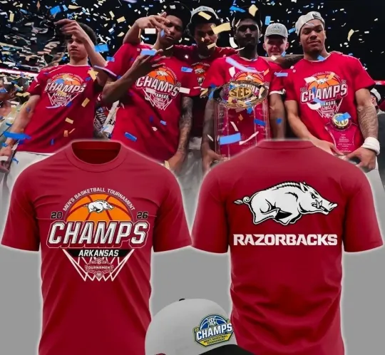 Discover Arkansas Razorbacks Men’s Basketball 2026 SEC Tournament Champions T Shirt
