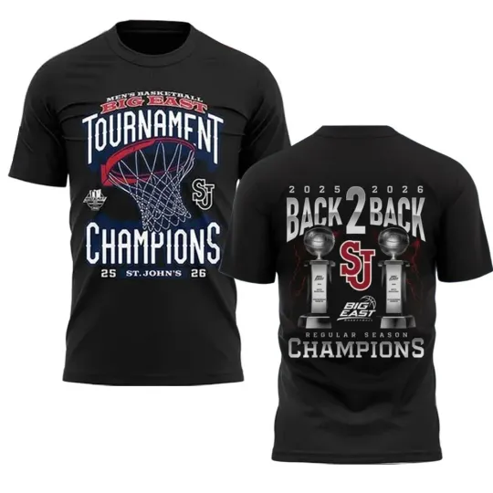 Discover St John’s Red Storm 2026 Big East Tournament Back 2 Back Champs T-Shirt