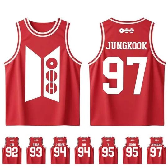 Discover Custom Bangtan Member Basketball Jersey, Arirang World Tour 2026 Red Concert Fan Design with Name and Number Print