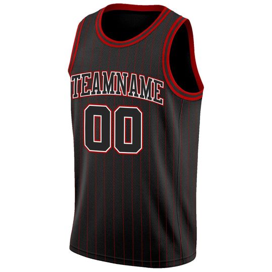 Discover Custom Black Red Pinstripe Black-White Authentic Basketball Jersey,Personalized Basketball Jersey