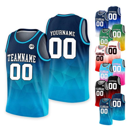 Discover Personalized Basketball Jersey Tank Top Team Name & Number For Adult Kid Youth, Custom Gradient Blue Navy Shirt Jersey For Basketball Lover