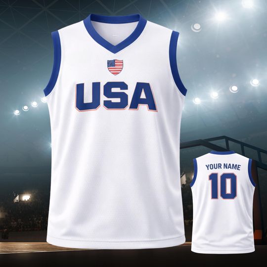 Discover USA V Neck Basketball Tank Top, Breathable Mesh All Over Print Sleeveless Jersey, Custom Name Number, Adult S-5XL Kids Toddler Youth XS-XL
