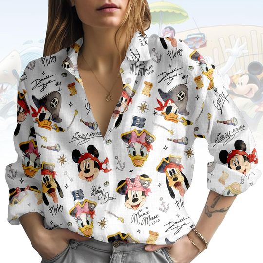 Discover Disney Blouse Shirt, Mickey Mouse Button Women Shirt, Daisy Duck Women Top, Women Blouse Top, Gift for Disney Fan