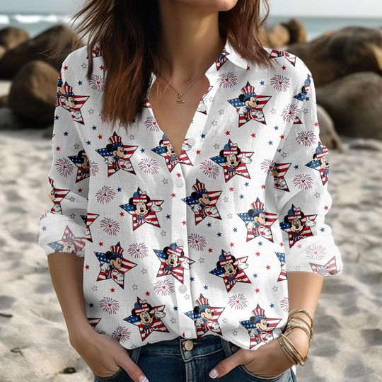 Discover Retro Mickey & Friends 4th Of July Blouse Shirt, Patriotic Mickey Women Shirt, Red White Blue Casual Shirt, Patriotic  2026 Gift