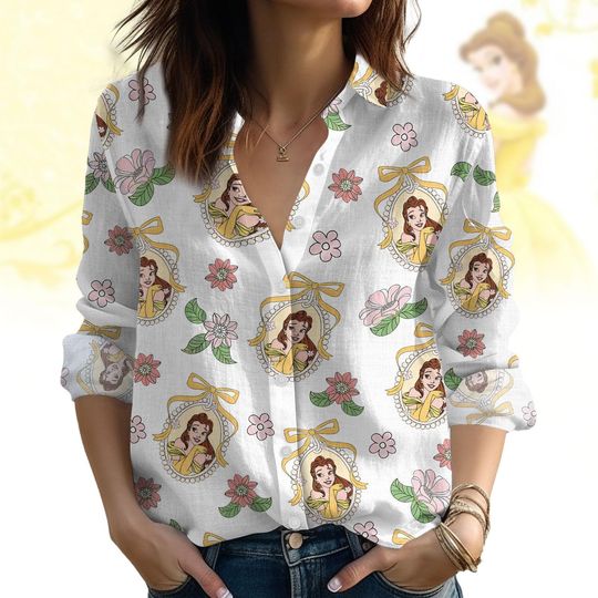 Discover Coquette Bow Disney Princess Belle Mirror Blouse Shirt, Tale As Old As Time, Disney Girls Trip, Disneyland, Beauty And The Beast Shirt