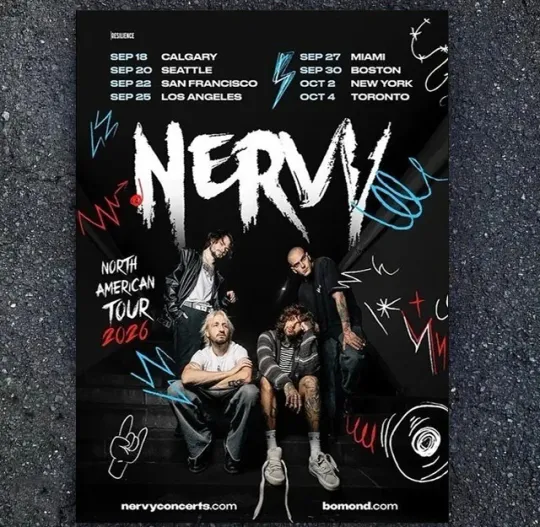 Discover Nervy North American Tour 2026 Concert Poster Rock Band Vertical Poster