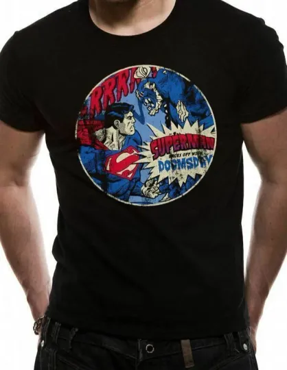Discover Superman vs Doomsday T-Shirt Battle Distressed DC Comics Tee