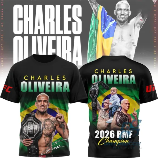 Discover Charles Oliveira 2026 BMF Champion Autograph T-Shirt