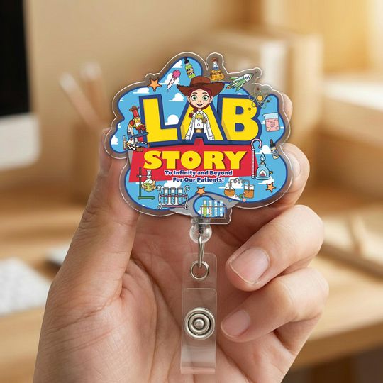 Discover Lab Story Lab Week 2026 Badge Reel, Medical Laboratory Professional Gift, Retractable ID Holder for Lab Techs, Fun Lab Accessory  G6HA10-5