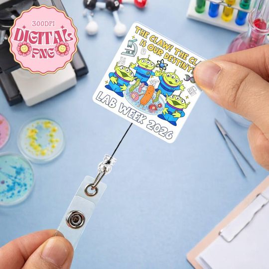 Discover Toy Story Alien Lab Week 2026 Badge Reel File, Lab Story Medical Badge Holder, Cute Science Lab Tech ID Reel, Nurse Gift, Lab Week Png