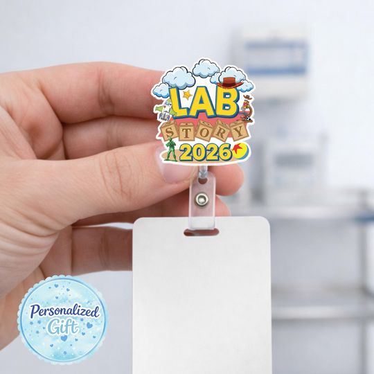 Discover Lab Story Lab Week 2026 Badge Reel, Medical Laboratory Professional Gift, Retractable ID Holder for Lab Techs, Fun Lab Accessory OIOM16-03