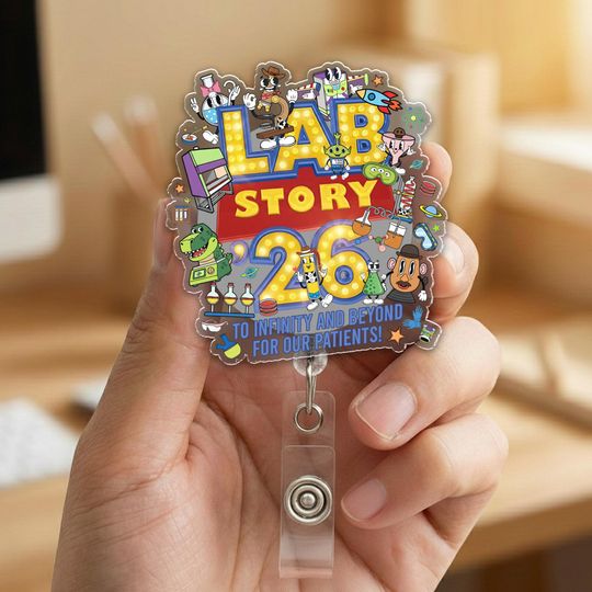 Discover Lab Story Lab Week 2026 Badge Reel, Medical Laboratory Professional Gift, Retractable ID Holder for Lab Techs, Fun Lab Accessory C2DG01-04