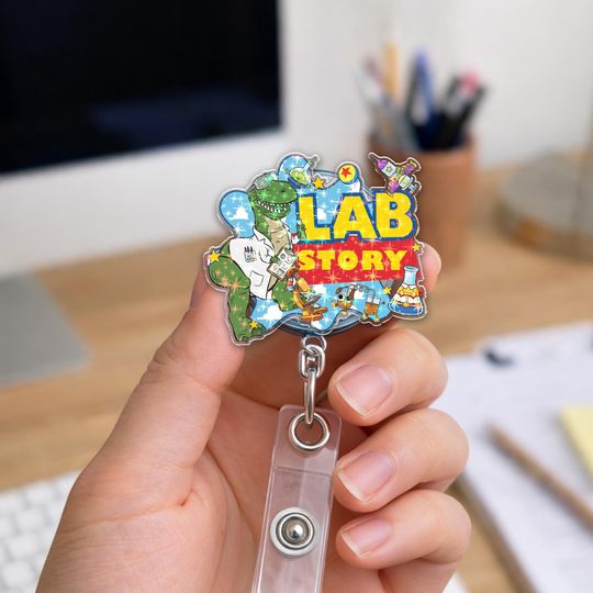 Discover Lab Story Lab Week 2026 Badge Reel, Medical Laboratory Professional Gift, Retractable ID Holder for Lab Techs, Fun Lab Accessory G6GY05-8
