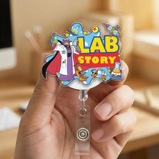 Discover Lab Story Lab Week 2026 Badge Reel, Medical Laboratory Professional Gift, Retractable ID Holder for Lab Techs, Fun Lab Accessory G6GY05-2