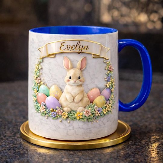 Discover Personalized Bunny Easter Mug, Custom Name Easter Bunny Coffee Mug, Cute Spring Bunny Mug Gift, Easter Basket Gift for Kids