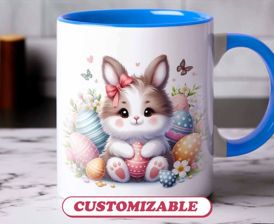 Discover Personalized Easter Bunny Rabbit Customizable Gift Kids Mug, Farmhouse Boho Kitchen Decor, Cute Kawaii Bunny, Animal Lover Gift Coffee Cup