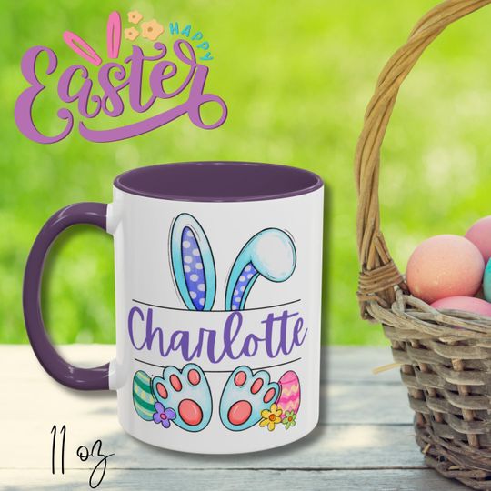 Discover Personalized Easter Accent Mug, Cute Bunny Design, Custom Name Mug, Spring Gift, Holiday Mug, Easter Gift, Fun Drink ware, Boy, Girl Gift