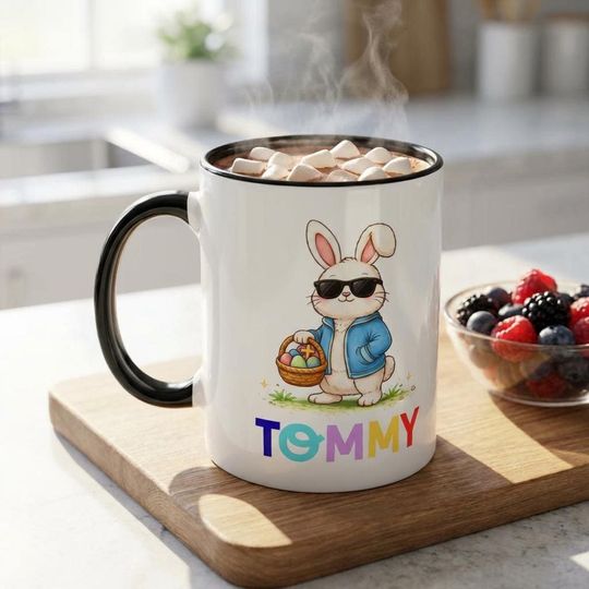 Discover Personalized Easter Kids mug, Custom Bunny, Kids Easter mug, Cute Bunny gift, Easter Bunny Kids with Name, rabbit  mug,