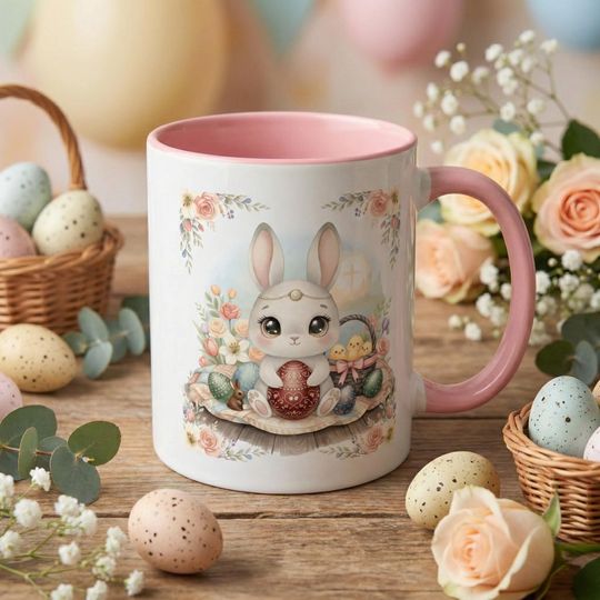 Discover Easter Bunny with Chicks Mug | Accent Coffee Mug